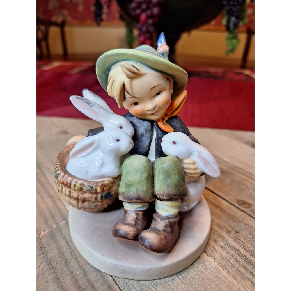 Goebel Hummel Bunny Papa Figurine 58/0 Boy with Rabbits West Germany Vintage